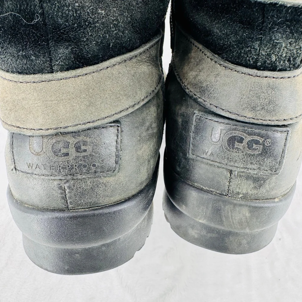 Ugg Lorna Black Boots Waterproof Genuine Leather Wool Lined 8.5” Shaft Size 8.5